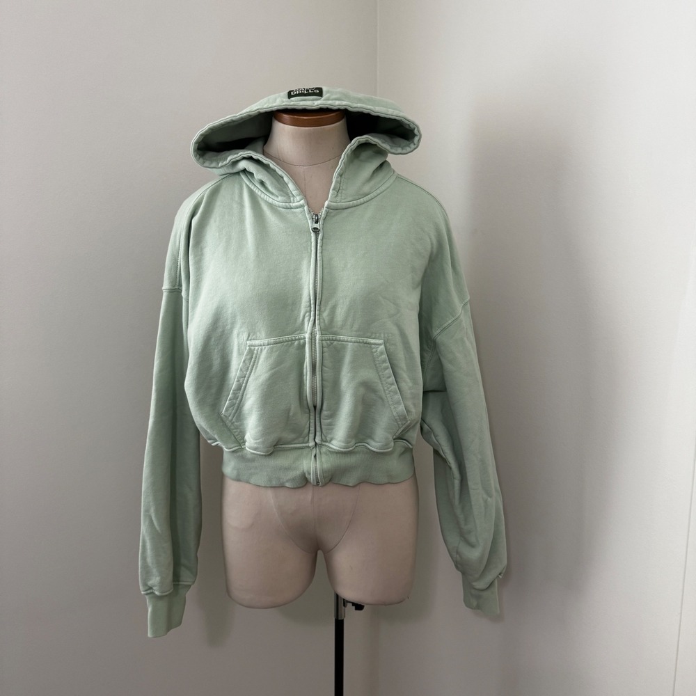 Daily Drills XS / Small Mint Green Cropped Full Zip Hoodie Sweatshirt